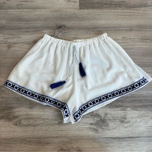 NUDE High Waist White Shorts with Navy Embroidered Accents